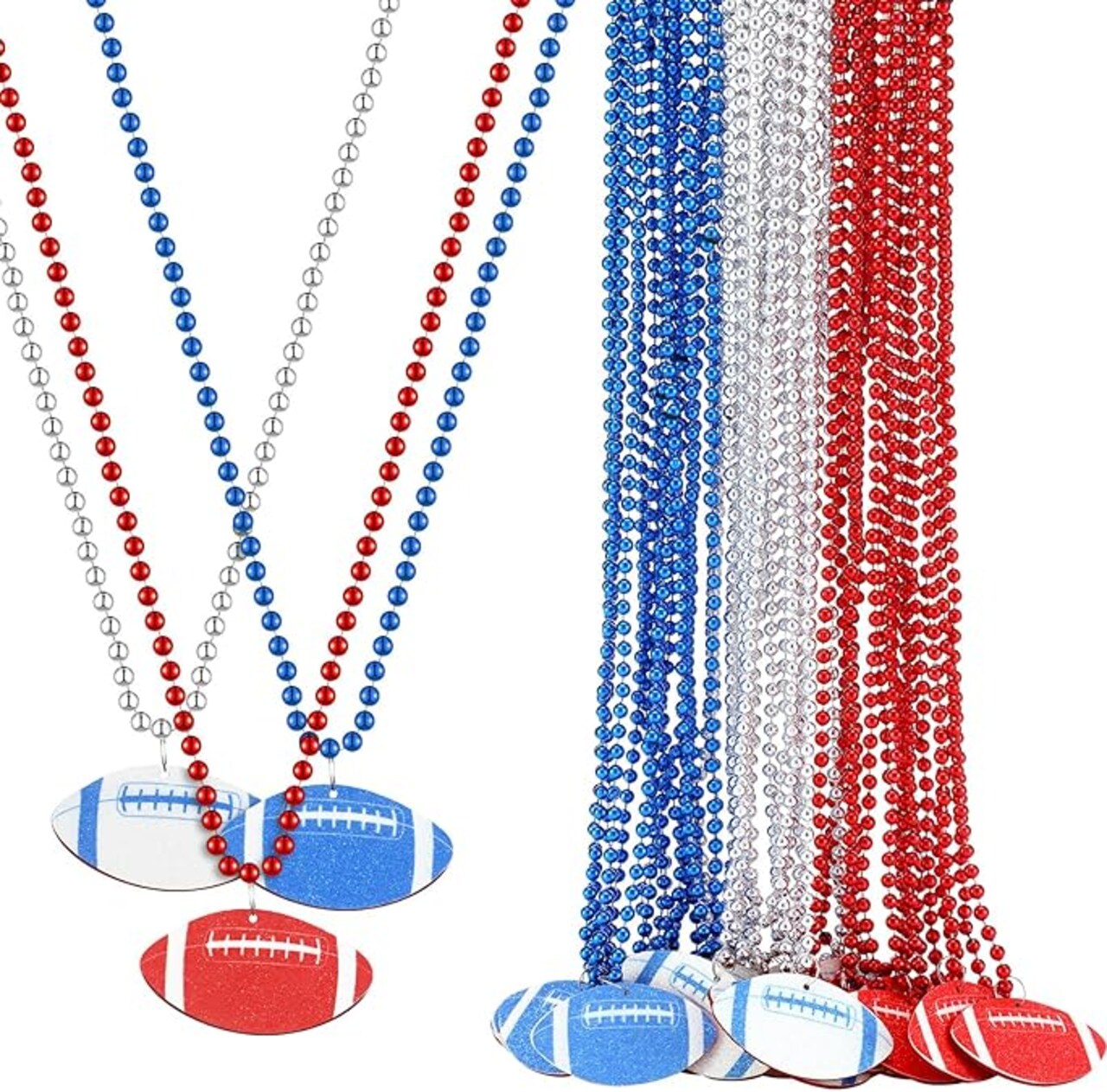 24 Pcs Football Mardi Gras Beads Decoration Necklace Glitter Throws Bulk Football Pendant Beads Necklaces for Decorations